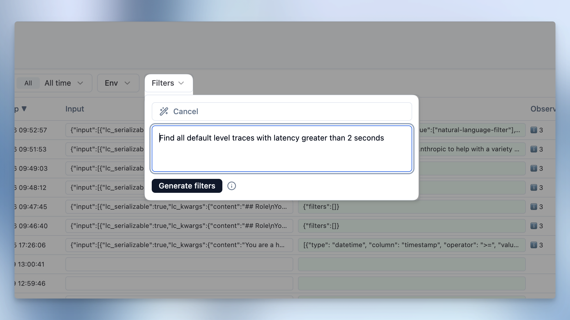 Natural Language Filters