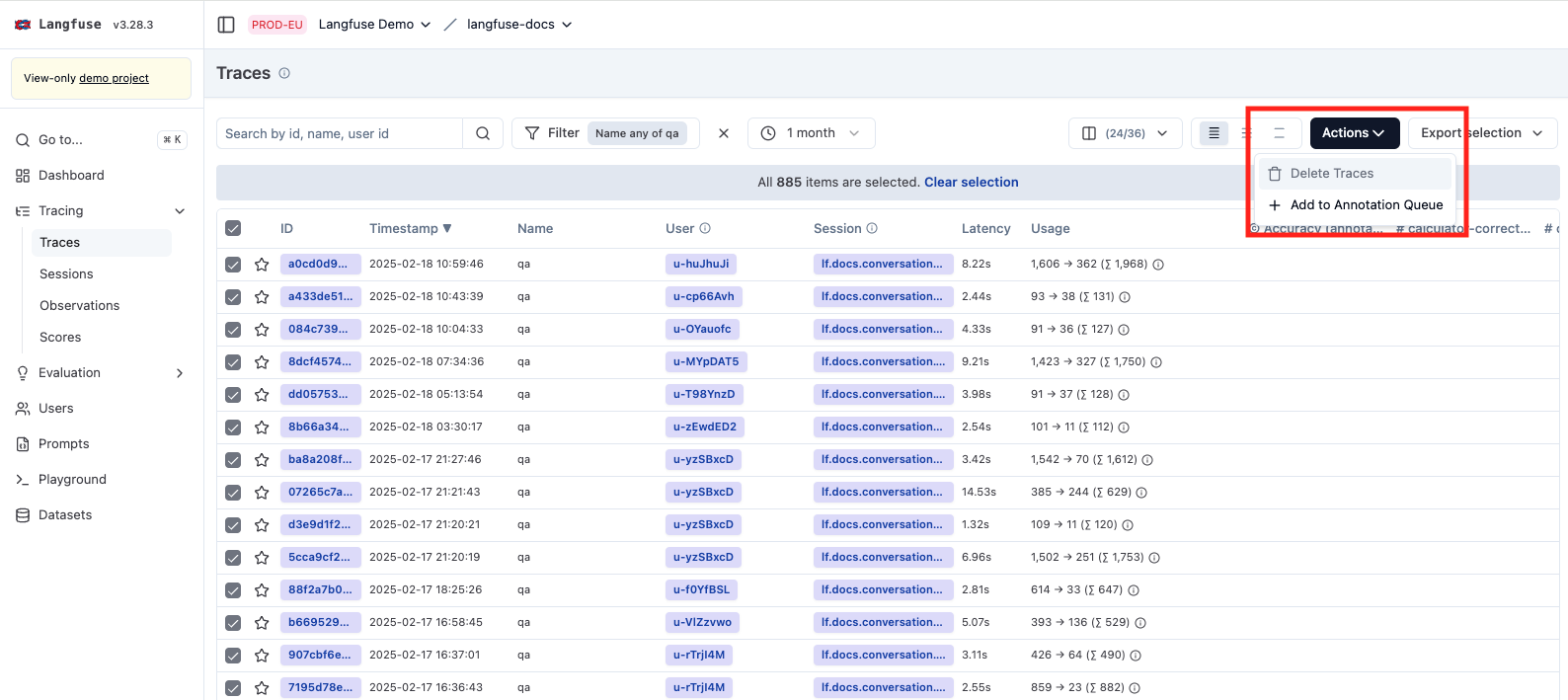 Delete traces by query