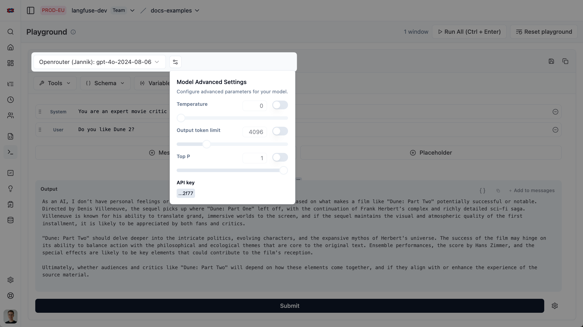 Select the model you want to use