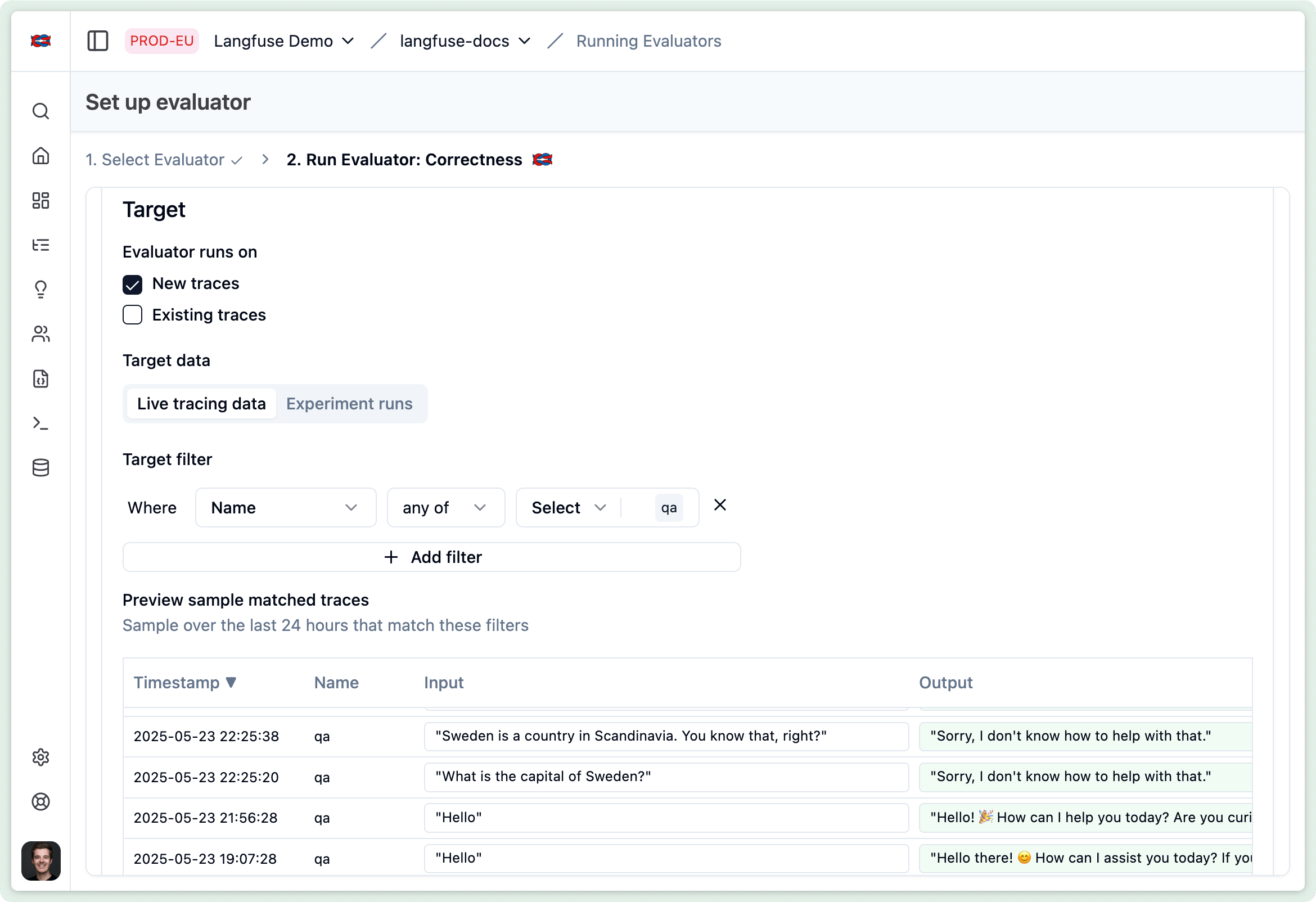 Preview of traces that match filter conditions
