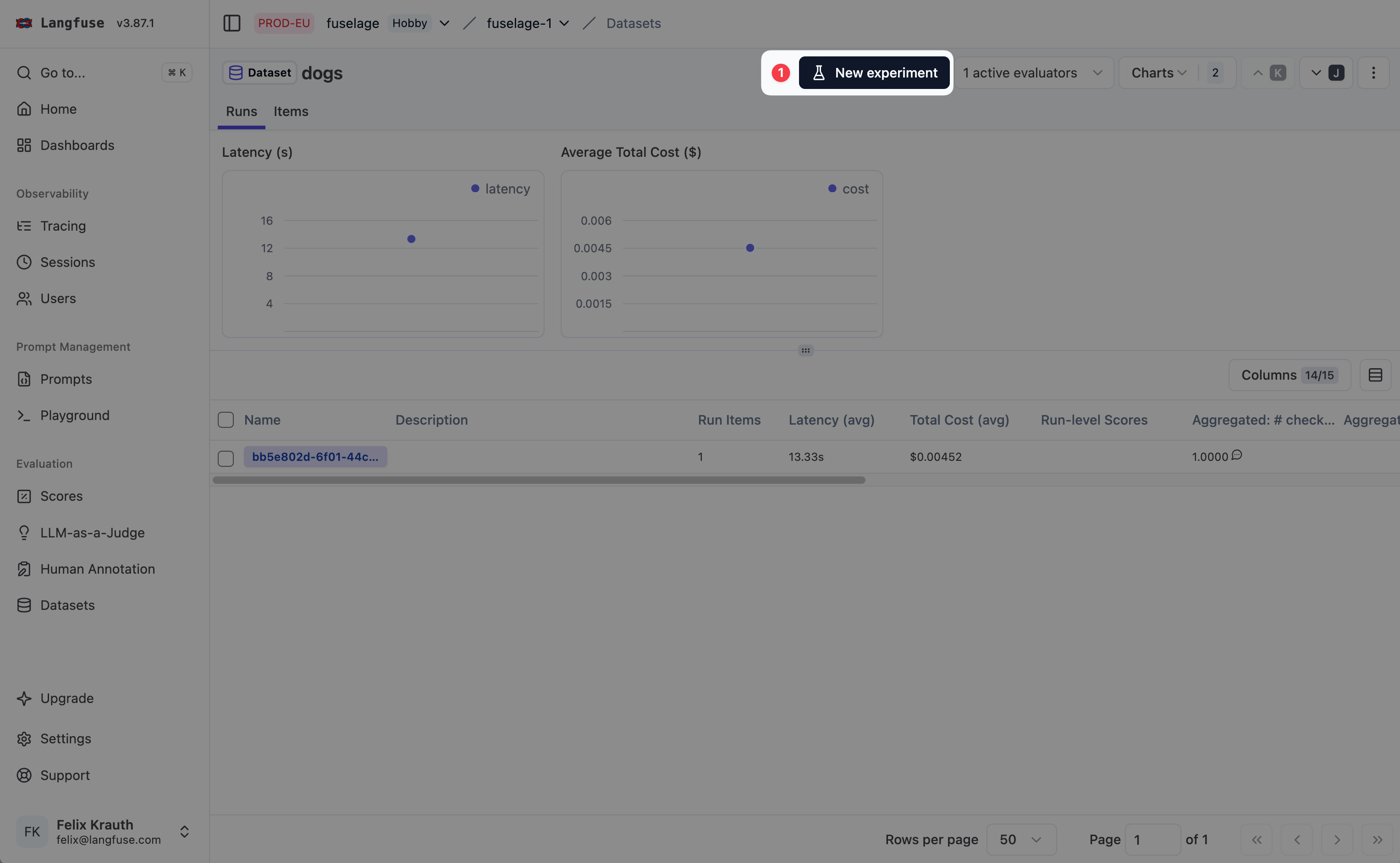 New Experiment Button