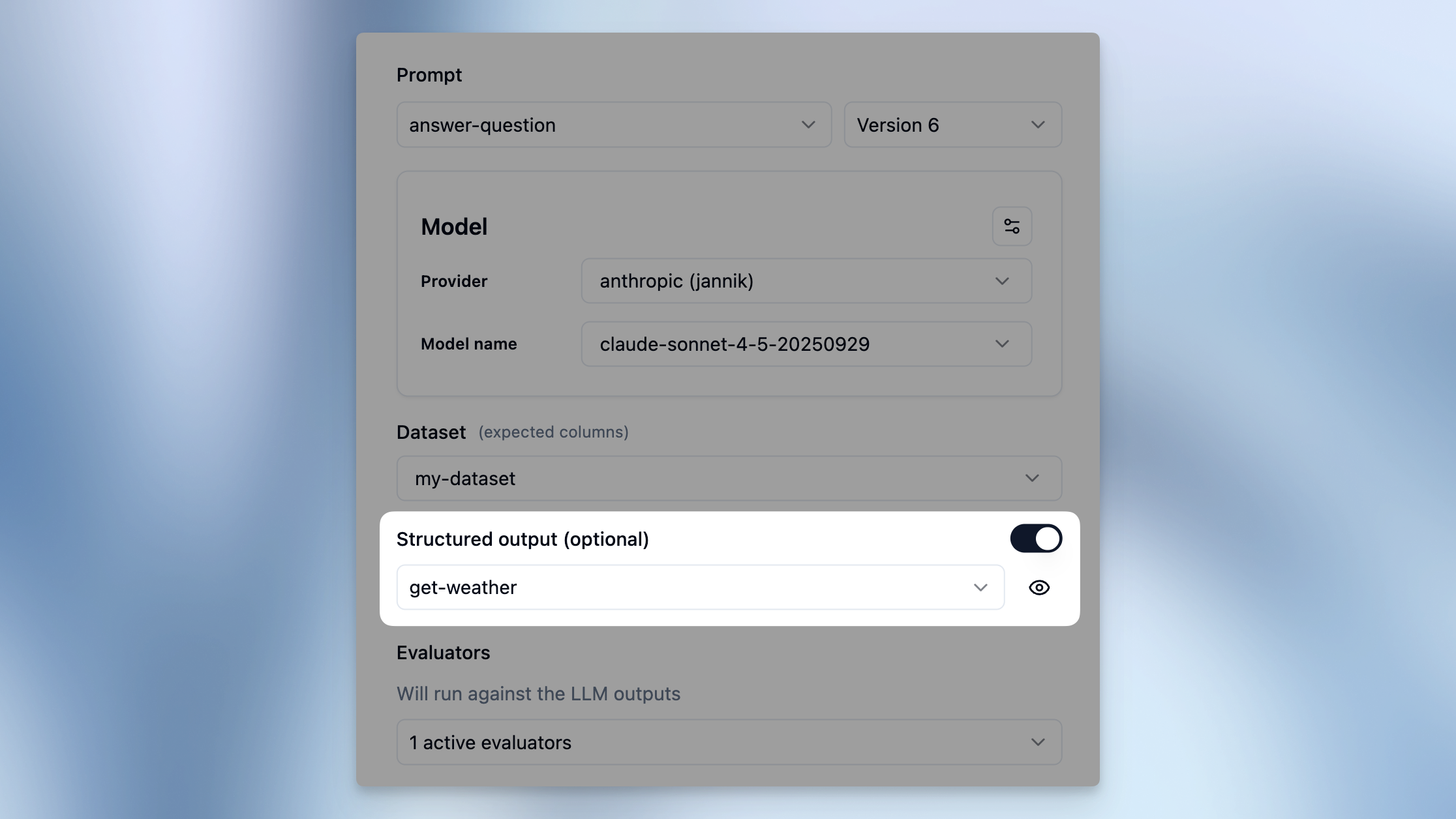 Structured Output Support for Prompt Experiments